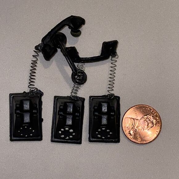 Vintage Miniature Lot Black ROTARY TELEPHONE Wire Cord Celluloid Thin Plastic - Picture 1 of 2